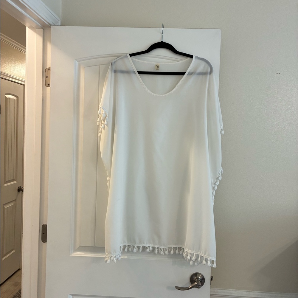 White bathing suit, cover-up